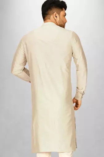 ivory cotton silk kurta with  cuff and fancy buttons