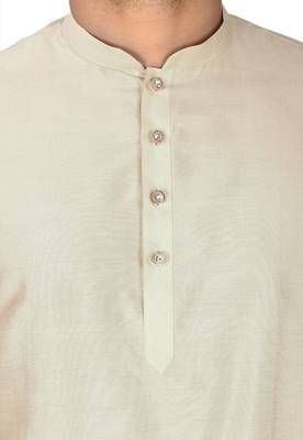 ivory cotton silk kurta with  cuff and fancy buttons 3