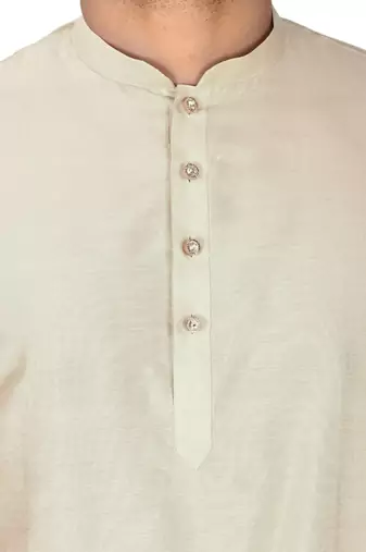 ivory cotton silk kurta with  cuff and fancy buttons