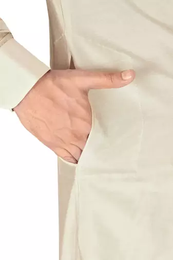 ivory cotton silk kurta with  cuff and fancy buttons