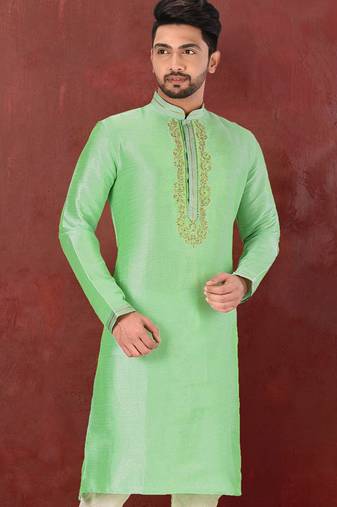 pastel green mulbury  kurta with pattern work&hand work
