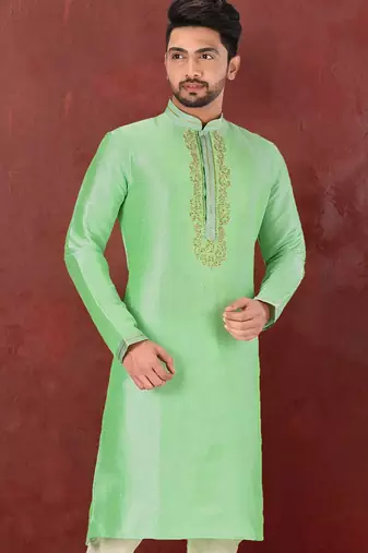 pastel green mulbury  kurta with pattern work&hand work