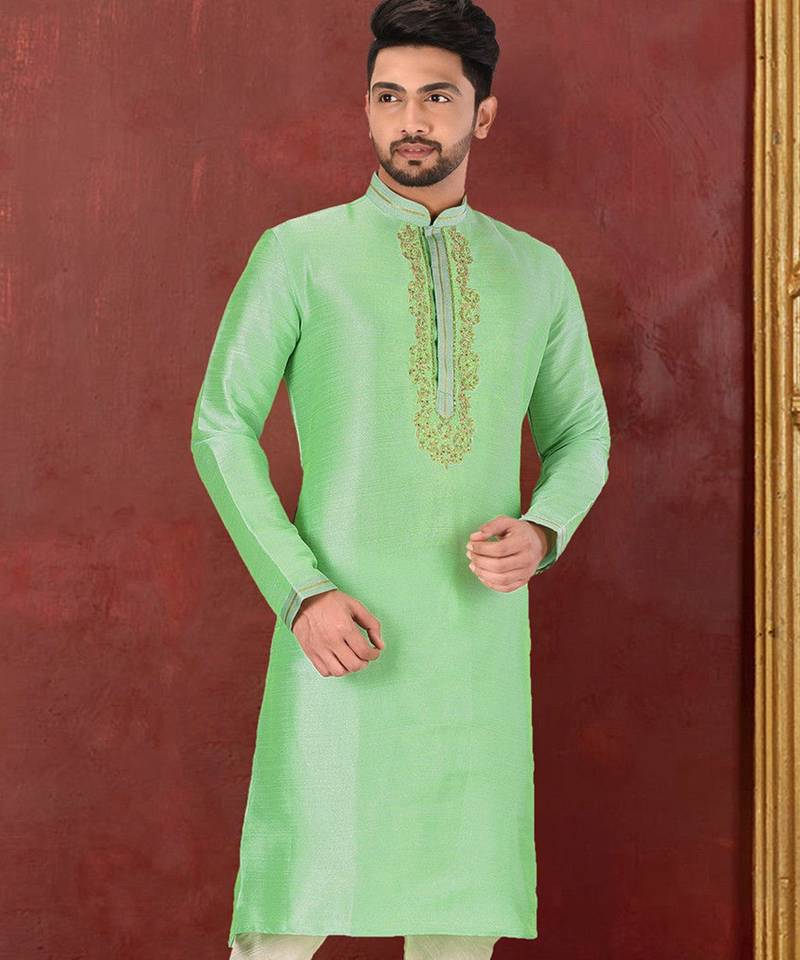 pastel green mulbury  kurta with pattern work&hand work