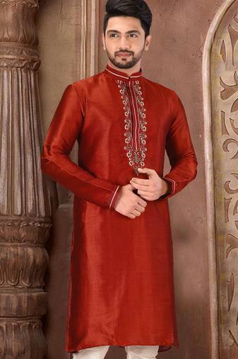 red mulbury  kurta with pattern work&hand work
