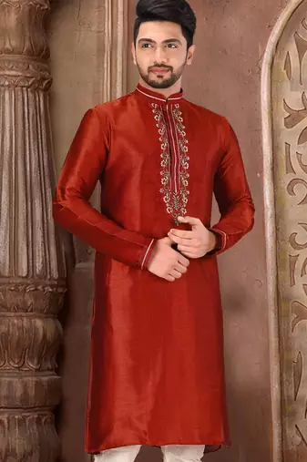 red mulbury  kurta with pattern work&hand work