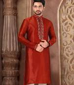 red mulbury  kurta with pattern work&hand work