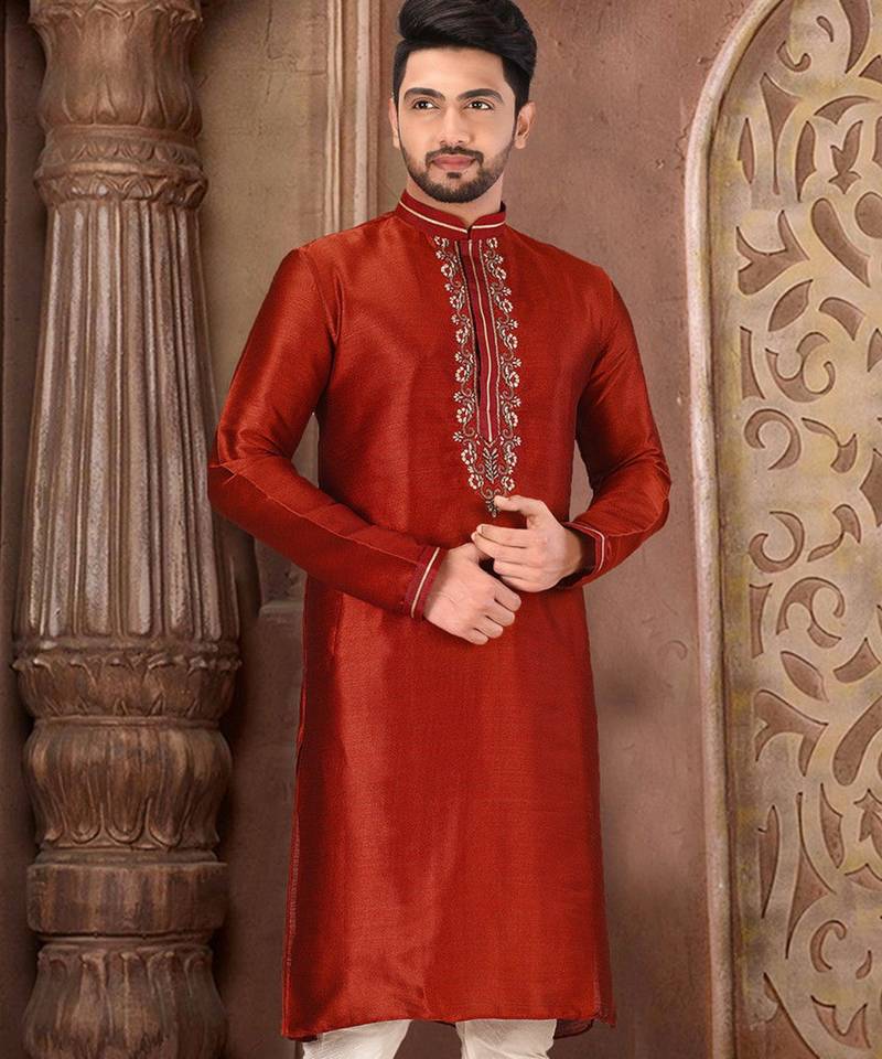 red mulbury  kurta with pattern work&hand work