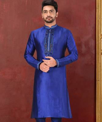 royal blue mulbury  kurta with pattern work&hand work 1