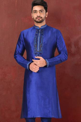 royal blue mulbury  kurta with pattern work&hand work
