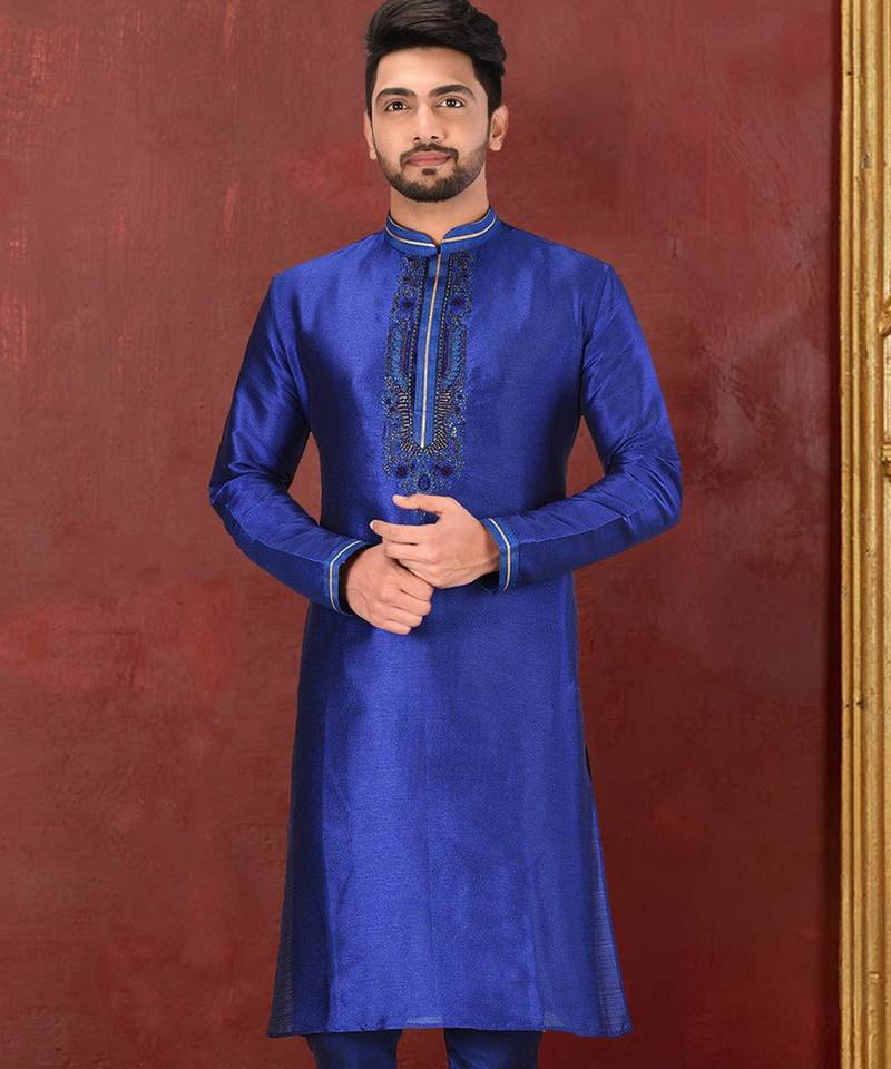 royal blue mulbury  kurta with pattern work&hand work