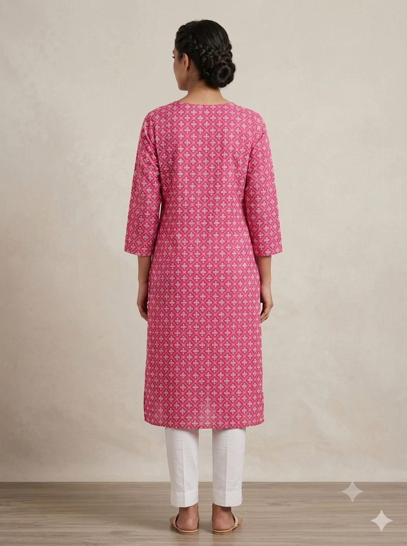 Pink printed cotton kurti