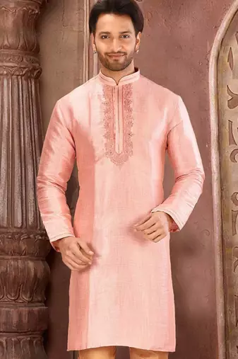 peach mulbury  kurta with pattern work&hand work