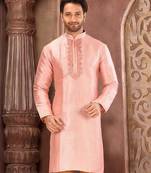 peach mulbury  kurta with pattern work&hand work