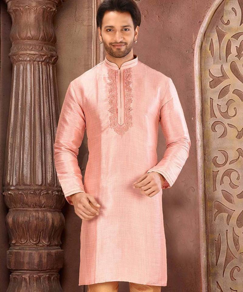 peach mulbury  kurta with pattern work&hand work