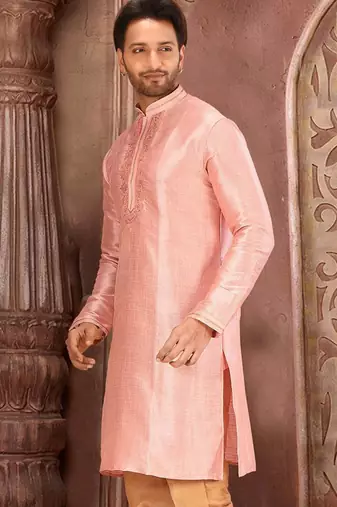 peach mulbury  kurta with pattern work&hand work
