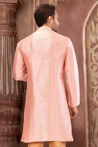 peach mulbury  kurta with pattern work&hand work