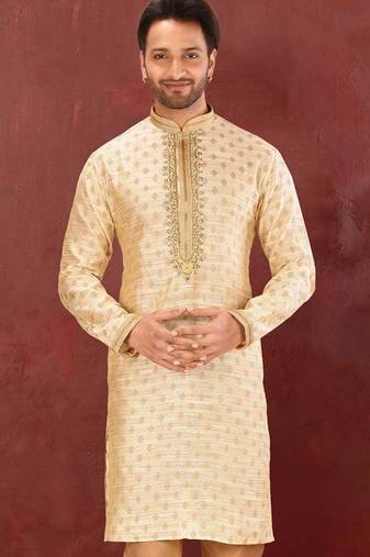 Light yellow mulbury  kurta with pattern work&hand work