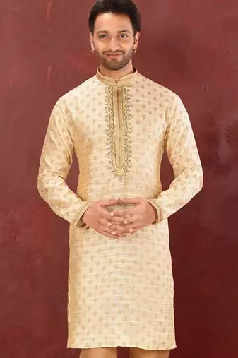 Light yellow mulbury  kurta with pattern work&hand work