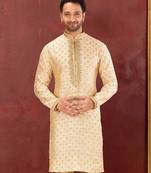 Light yellow mulbury  kurta with pattern work&hand work