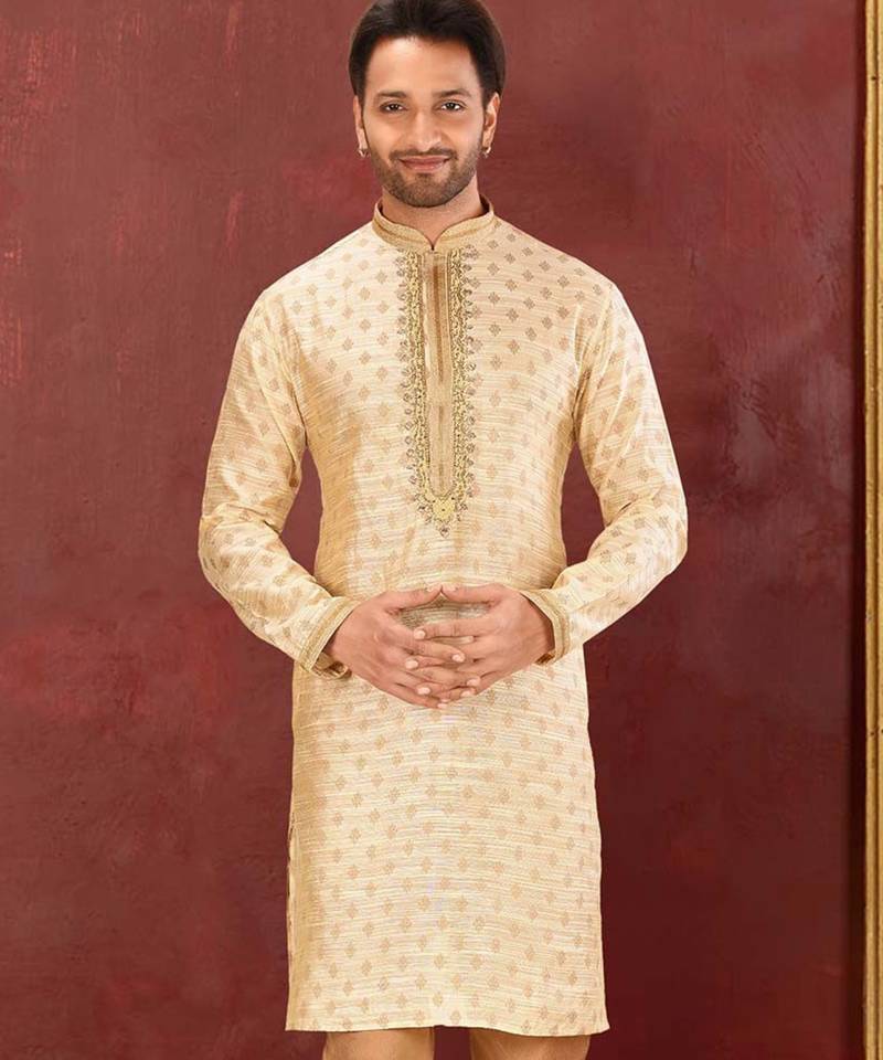 Light yellow mulbury  kurta with pattern work&hand work