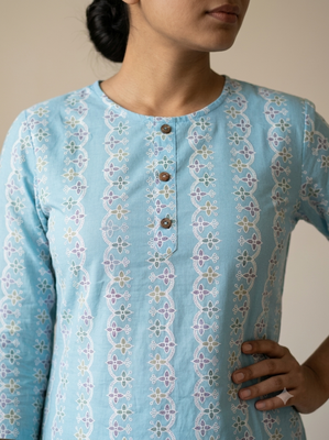 Saka Designs Light Blue Printed Cotton Kurti 2