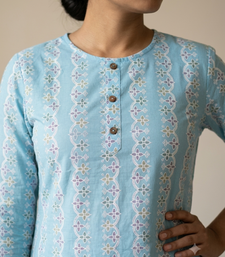 Light blue printed cotton kurti