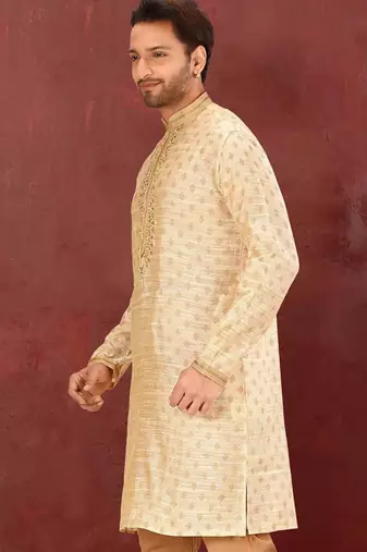 Light yellow mulbury  kurta with pattern work&hand work