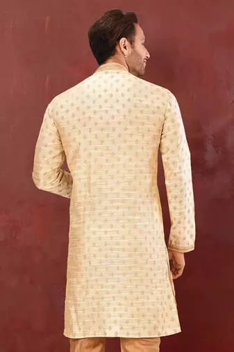 Light yellow mulbury  kurta with pattern work&hand work