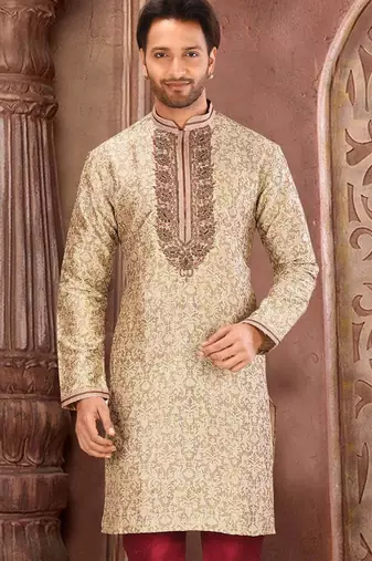 Brown mulbury  kurta with pattern work&hand work