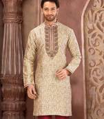 Brown mulbury  kurta with pattern work&hand work