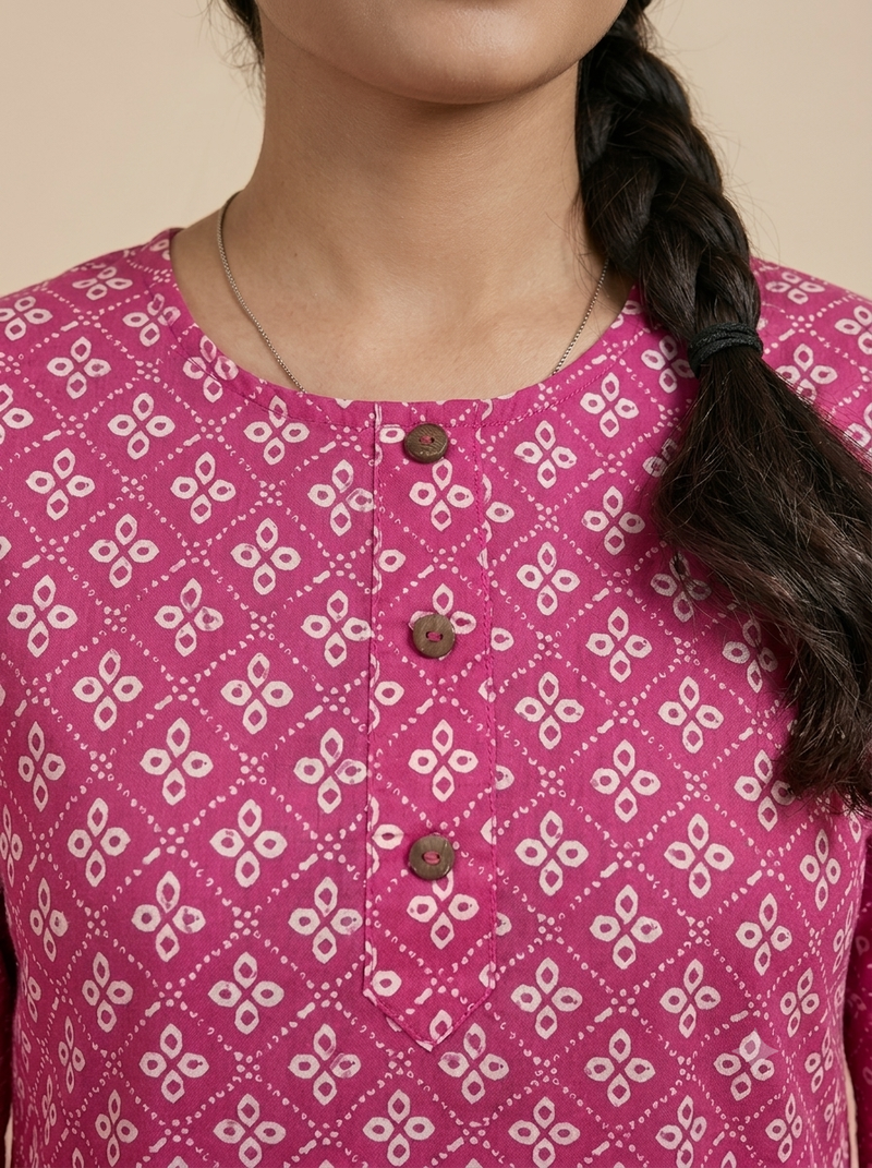 Pink printed cotton kurti