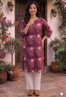 Saka Designs Burgundy Printed Cotton Kurti 1