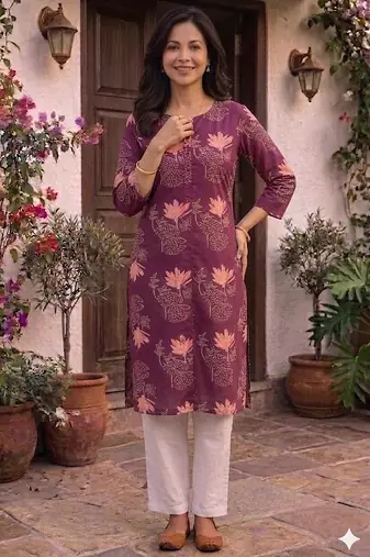 Saka Designs Burgundy Printed Cotton Kurti