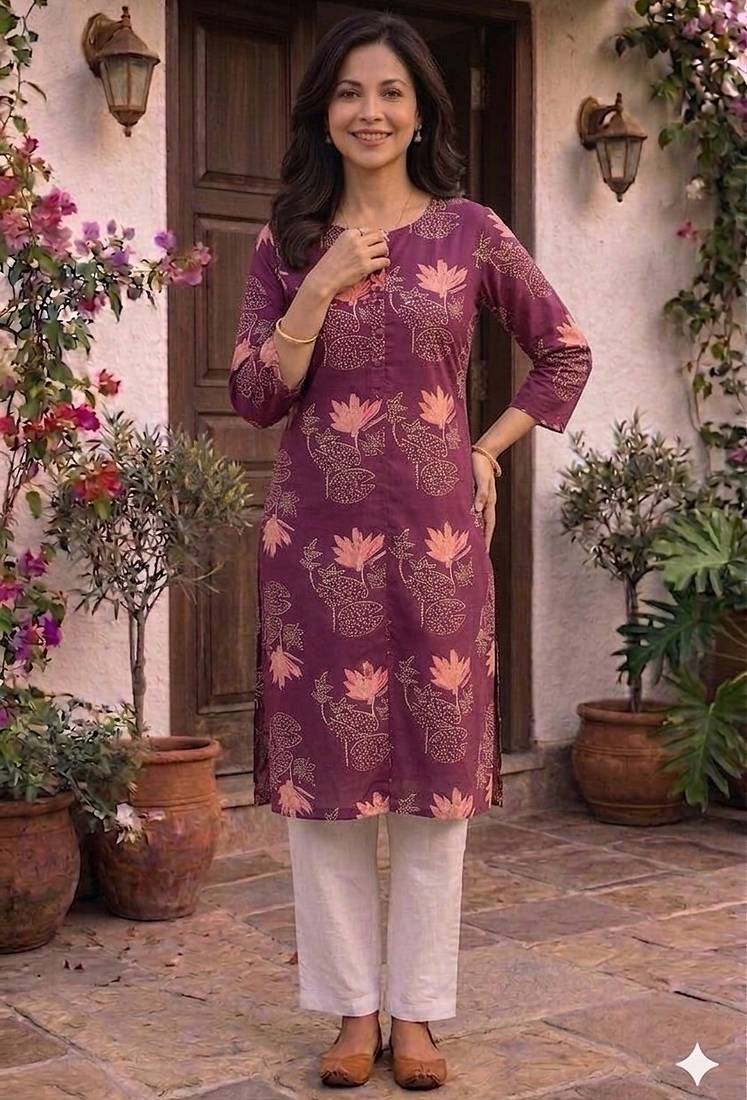 Burgundy printed cotton kurti