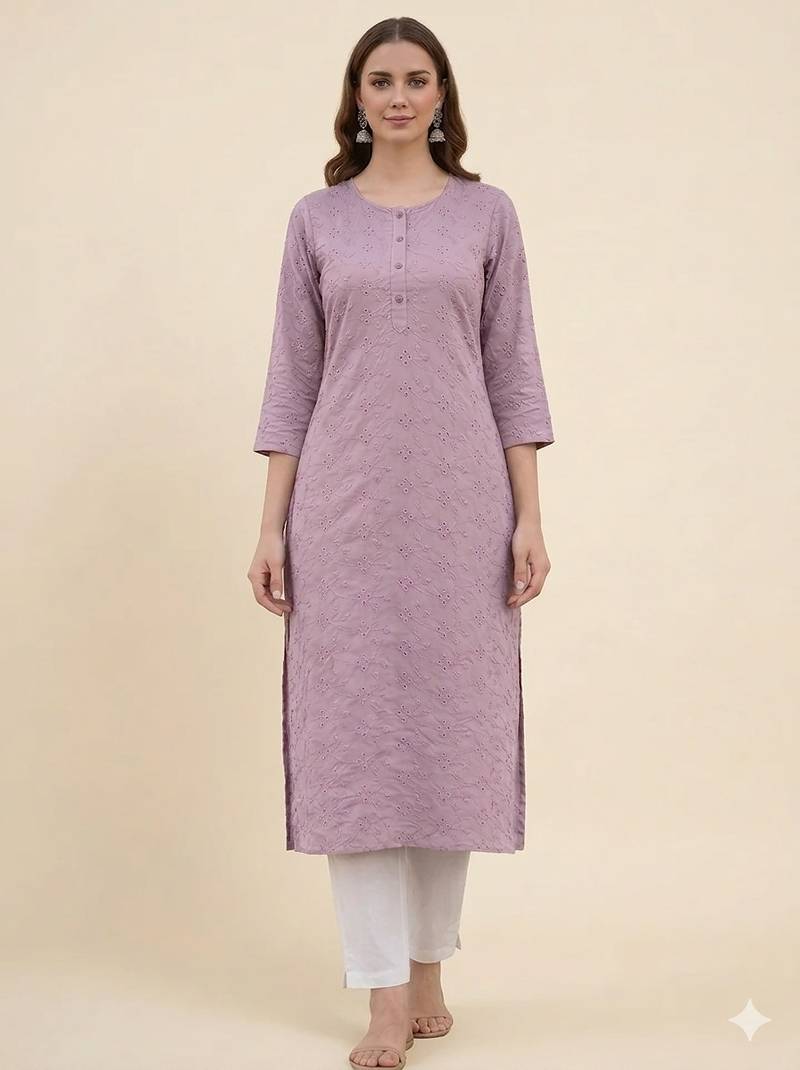 Lavender printed cotton kurti
