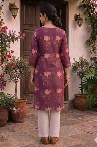 Saka Designs Burgundy Printed Cotton Kurti