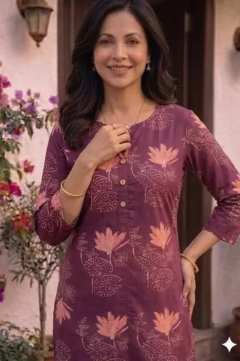 Saka Designs Burgundy Printed Cotton Kurti