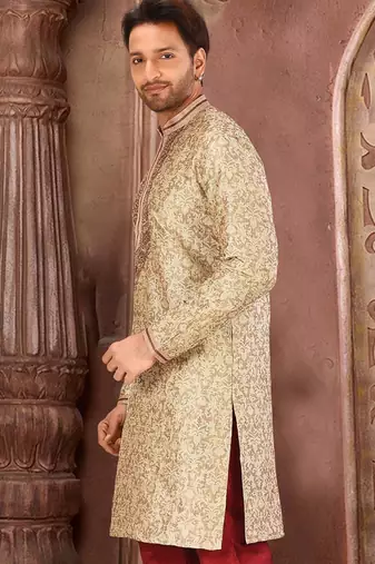 Brown mulbury  kurta with pattern work&hand work