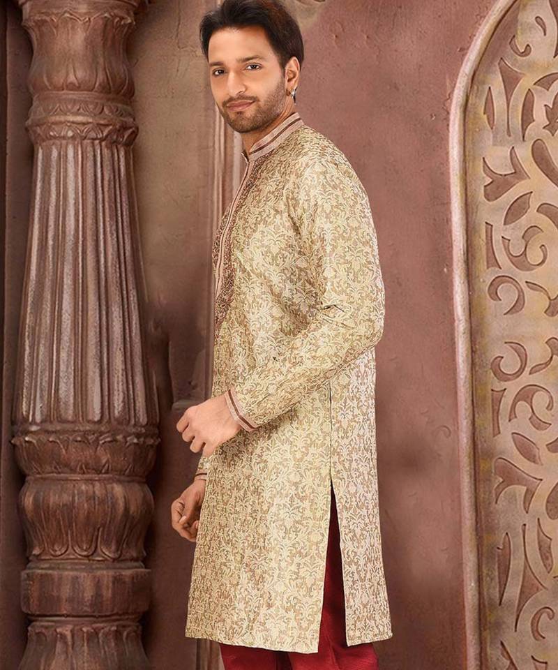 Brown mulbury  kurta with pattern work&hand work