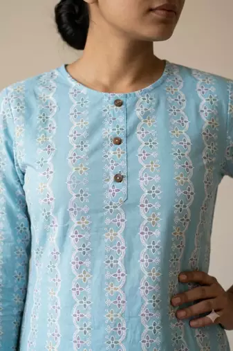 Saka Designs Light Blue Printed Cotton Kurti
