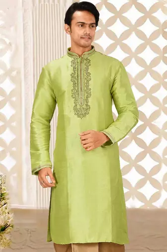 Green mulbury  kurta with pattern work&hand work