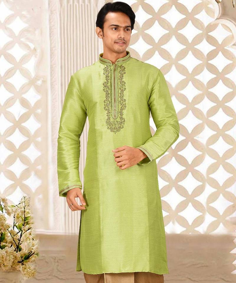 Green mulbury  kurta with pattern work&hand work