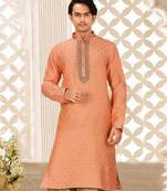 Dark orange cotton silk  kurta with pattern work&hand work