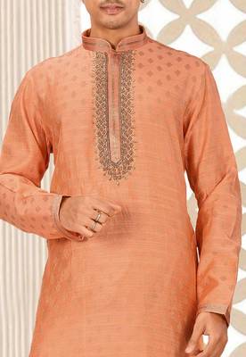 Dark orange cotton silk  kurta with pattern work&hand work 2