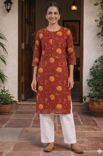 Saka Designs Red Printed Cotton Kurti