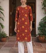 Red printed cotton kurti