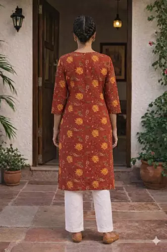 Saka Designs Red Printed Cotton Kurti