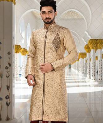 Fawn dupion art silk  kurta with pattern work&hand work 1
