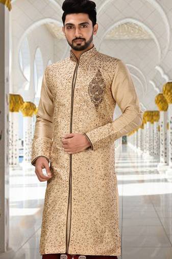 Fawn dupion art silk  kurta with pattern work&hand work