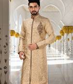 Fawn dupion art silk  kurta with pattern work&hand work